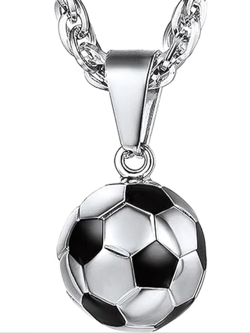 Soccer Ball Pendant Necklace in Silver and Black